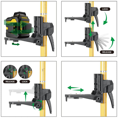 Built Like A Tank Telescoping Laser Level Stand With Hella Flexible 13.8 Foot Vertical Reach And Rock Solid Tripod Mount showcasing locking mechanism and adjustments.