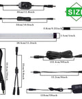 Dimensions and components of Under Cabinet LED Light Bar Kit 12V Plug In Dimmable With Switch 6 Panel Daylight White Bar Lights.