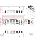 Technical diagram of Beefed Up Banana Jack and Power Pole DC Power Distribution Strip with ten outlets.