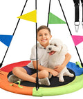 Saucer Swing 40 Inch Circle Disc With Adjustable Straps 900 Lb Weight Capacity Multicolor Backyard Outdoor Swing For Kids