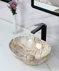 Oval Marble Vessel Sink With Pop Up Drain For Above Counter Bathroom Ceramic Vessel Sink With Nordic Marbling Modern European Style Countertop Sink For Master Bath Or Powder Room Totally Eye Catching Oval Sink Bowls in a bathroom setting