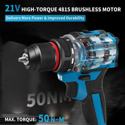 21V Brushless Cordless Drill Set With Fast Charging 2Ah Batteries Heavy Duty Power Drill And Screwdriver Kit For Home Reno Garden And DIY Projects 119 Piece