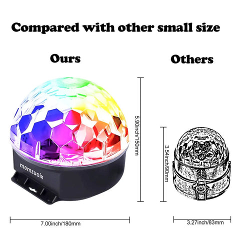Disco Ball DJ Strobe Light With 6 Color Modes, 7 Inch Big Size next to smaller version for size comparison