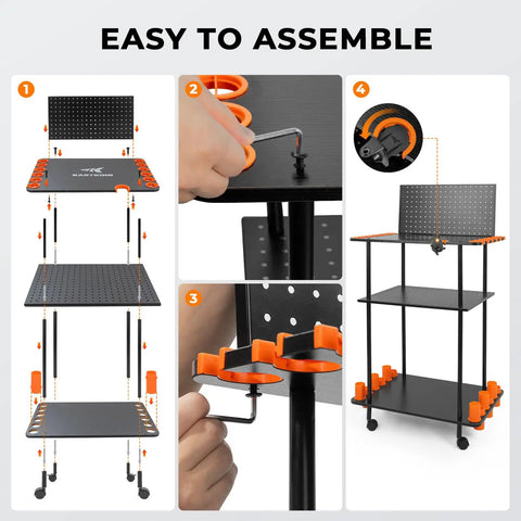 Indoor Fishing Rod Storage Cart For 12 Combos With A 3 Tier Tackle Rack And Peg Wall Built In Line Spooler Mobile Tackle Storage Cart With Locking Wheels Ultimate Gear Organizer For Home Garage Or Boat Shed assembly steps