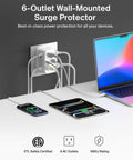 Six Outlet Surge Protector Power Strip With USB C And USB A Ports For PD Fast Charge ETL Listed Wall Mountable 1680 Joules Of Protection LED Indicator Overvoltage Protection in use powering devices