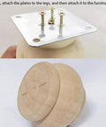 Real Deal Solid Hardwood 2 Inch Round Bun Feet For Furniture Upgrades And DIY Repairs Includes Mounting Plates With Screws, assembly view