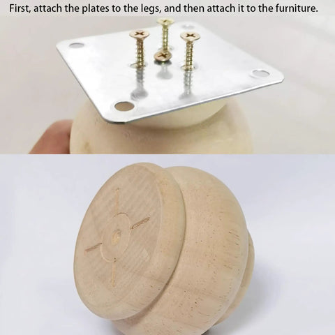 Real Deal Solid Hardwood 2 Inch Round Bun Feet For Furniture Upgrades And DIY Repairs Includes Mounting Plates With Screws, assembly view