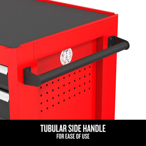 41 Inch Rolling Tool Chest With 10 Drawers And Soft Close Full Extension Slides, 18 To 20 Gauge Steel I Frame Construction, side view with handle