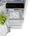 18 Inch Panel Ready Freezer Column With 8.6 Cubic Feet Heavy Duty Storage, Built In Ice Maker, Frost Free showing ice drawer and popsicle trays.