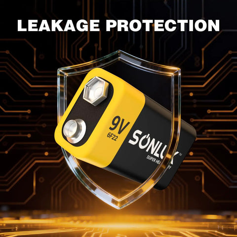 9V carbon zinc battery 6F22 with leakage protection shield, 10 Pack 9V Carbon Zinc Batteries For Smoke And CO Detectors, Ultra Long Lasting Beefy Power