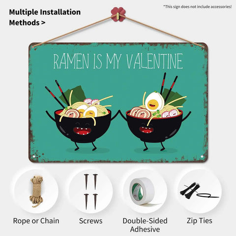 Ramen Is My Valentine Metal Sign 8x12 Inch Tin Wall Decor For Home Office Garage Kitchen Man Cave Vintage Vibe Lightweight Aluminum Plaque With Pre Drilled Holes Ready To Hang.