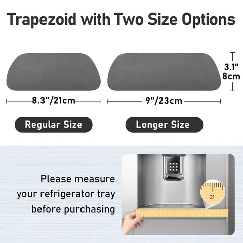 Two Pack Fridge Drip Tray Mats Cuttable 8.3 By 3.1 Inches Absorbent Ice Dispenser Mat For Samsung Whirlpool GE Fridge Drip Pad shown in two sizes