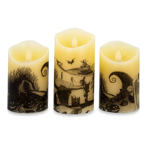 Nightmare Before Christmas LED Flickering Flameless Candles Set Of 3 With Auto Timers For Totally Spooky Halloween Decor