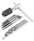 Tap Wrench Set 9 Piece Must Have Threading Tool Kit with screw taps, drill bits, and T-shaped wrench for metal and wood use.