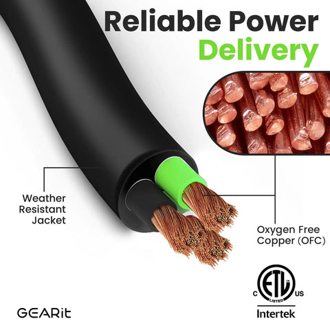 Close-up of Heavy Duty 25 Ft 6 Gauge 3 Conductor SOOW Portable Power Cable, 600V rubber cord showing copper strands and jacket.