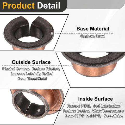 Forty Pcs Flanged Sleeve Bearings Featuring 8mm Bore 10mm OD 6mm Length And 15mm Flange, showing carbon steel and copper surfaces.