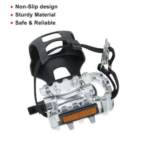Non Slip Bicycle Pedals With Half Inch Spindle Platform Toe Clips And Adjustable Foot Straps For Indoor And Outdoor Cycling