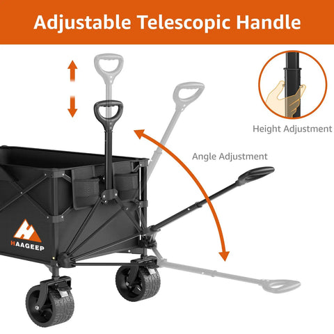 Adjustable handle of Beast Of A Heavy Duty Collapsible Wagon Cart With Folding Wheels For Grocery Camping And Garden Use