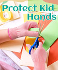 Kids Cut Resistant Gloves Level 5 Protection For Cooking Wood Carving Whittling Gardening And DIY Projects Food Grade Safe Small Size For Ages 4-6 Years Pink worn by child using scissors on paper
