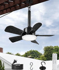 20 Inch Outdoor Ceiling Fan With LED Light And Remote, Plug In Wet Rated Black 5 Blade Quiet Ceiling Fan For Small Patios
