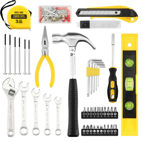 90 Piece Tool Set For Home Repair Hand Tool Kit With Wrench Sets In Plastic Tool Box Storage Case Go To Heavy Duty Chrome Finish And Rust Resistant Tools Meeting ANSI Standards For Everyday DIY Projects