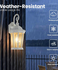 Weather-resistant large outdoor wall lantern light fixture for porch and exterior, matte black finish with clear glass panels