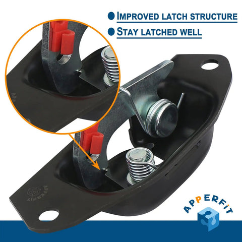 Built Tough Rear Tailgate Latch Lock Kit With New Cable Bolts Drops Right In On 1999 2000 2001 2002 2003 2004 2005 2006 2007 Chevy Silverado And GMC Sierra 1500 2500 3500 showing improved latch structure.