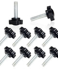 Bulletproof Black Plastic Star Knob Clamping Screws With Quarter Inch Carbon Steel Inserts and Knurled Thumb Grips Pack Of Twenty