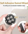 Close-up of No Sweat Peel And Stick Roller Caster Pack With Hella Smooth 360 Swivel Wheels showcasing 360 degree rotation design.