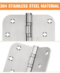 Front and side views of 304 stainless steel 4-inch heavy-duty ball-bearing door hinges, interior/exterior, 3-pack