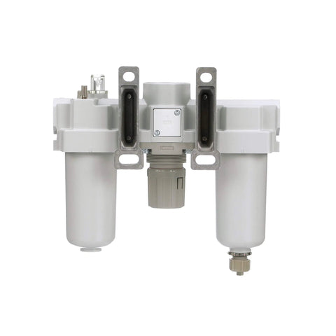 Compressed Air Filter Regulator Lubricator Combo With One-Half Inch NPT, Metal Bowl, Front View