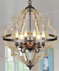 Orb 6 Light Farmhouse Chandelier With Stardust Finish Rustic Vintage Wood Vibe, brown pendant for kitchen island, 21.3" diameter