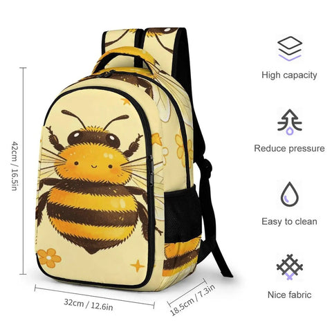 Smiling Honey Bee Printed Unisex Backpack With Large Capacity Lightweight And Durable Polyester Bag Breathable Fabric Easy To Clean