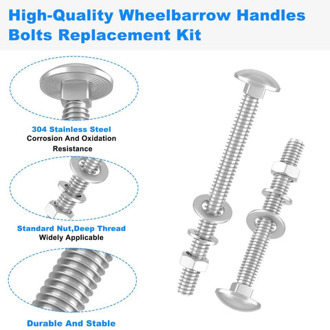 Premium Wheelbarrow Handle Bolts And Nuts Kit Includes Four Heavy Duty Frame Sizes For Quick Repair Of Aging Garden Carts with shiny stainless bolts.