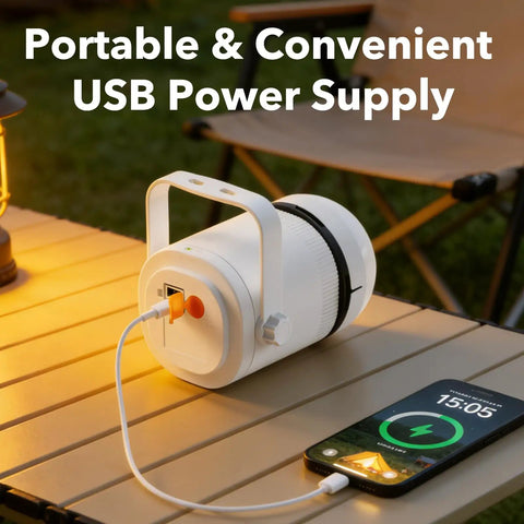 USB charging port of Battery Operated 21 Inch Ceiling Fan Light With Remote For Outdoor Use Portable Rechargeable Camping Gazebo