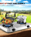 Two Burner Portable Propane Gas Stove With Auto Ignition Stainless Steel Cooktop 19000 BTU Hr High Heat