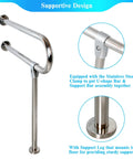 Heavy Duty 304 Stainless Steel Bathroom Handrail Tough As Nails Grab Bar For Wheelchair Accessibility Non Slip Shower Support Railing showing supportive clamp and floor mount.