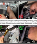 Hands using the 17mm Diesel Injector Fuel Line Socket Flare Nut Wrench with a ratchet in a tight engine space.