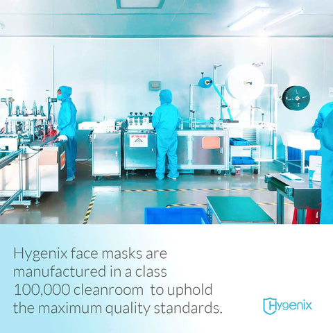Workers in cleanroom manufacturing FDA Cleared ASTM Level 3 3 Ply Ear Loop Face Masks Made In USA Fluid Resistant Medical Grade