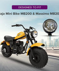 12 Volt Black Headlight Assembly Replacement For Baja Mini Bike MB200 With 35 Watt Bulb Included Easy Bolt On Fit And All Black Finish on bike