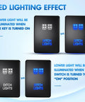 Toyota 12V Push Button Ditch Lights Switch With Wire Kit Replacement SPST On Off showing LED lighting effect