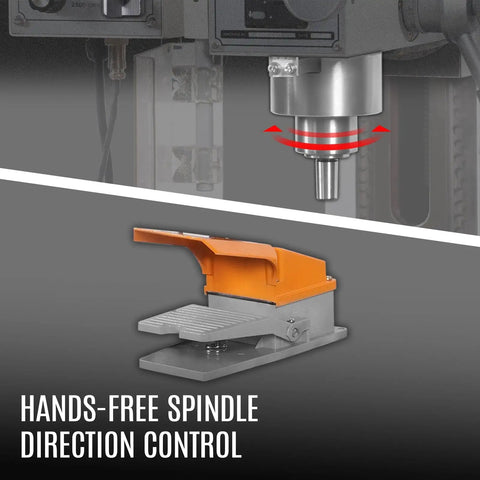 Hands-free spindle direction control mechanism for Rock Solid Benchtop Mini Mill Drill Machine with R8 spindle.