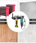 Two Bay Angle Grinder Holder Rack with Cord Hanger and Wall Mount Bracket for Grinders Cutters and Polishers in workshop