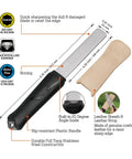 Workhorse Dual Grit Diamond Sharpening Stone With Leather Strop for quick edge setting of lawn tools, size and material labeled