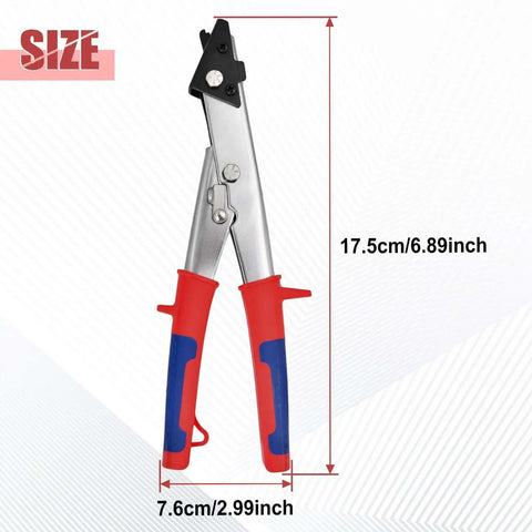 10 Inch Sheet Metal Nibbler Shears with Ergonomic Handle and Locking Design, showing 17.5 cm and 7.6 cm measurements.