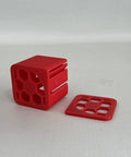 Pro Grade Label Dispenser Storage Box For Desk Organization, Space Saving Label Organizer Container For Home Office, Kitchen, Retail And Workshop, Easy Access Label Holder And All In One Storage Solution red plastic dispenser with removable tray