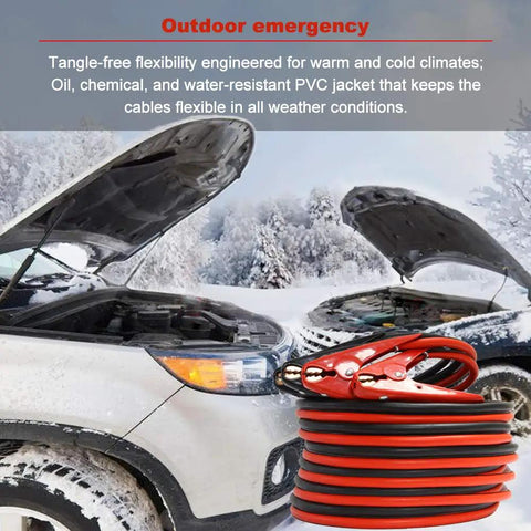 Top Shelf Heavy Duty Jumper Cables Kickstart Your Rig With Zero Hassle Using 25 Ft 1 Gauge booster cables for outdoor emergency use.