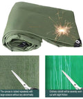 Rolled green heavy-duty canvas chute for moving and loading goods 1.5 by 12 meters with 55 pound load capacity, workhorse design.