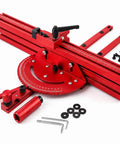Precision Adjustable Miter Gauge For Table Saw With Solid Aluminum Fence And Smooth Ball Bearing Slide For Dead Straight Crosscuts Bullseye Miters And Router Tables, red aluminum frame, adjustable components.