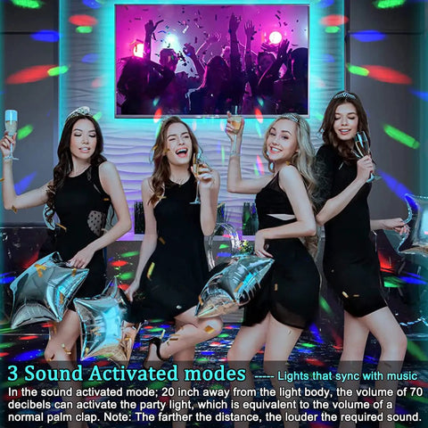 People enjoying party with Disco Ball Party Lights With RGB Strobe And Pattern Projection, Sound Activated LED Stage Lighting